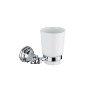 Kartell Astley traditional chrome arm & white tumbler holder with polished chrome finish, wall mounted installation, round shape and white tumbler and chrome wall holder.
