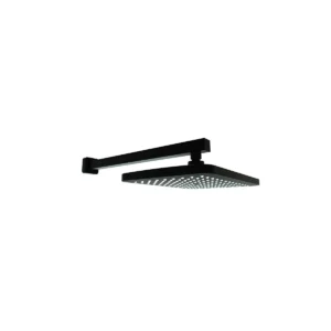 Kartell Nero matt black wall-hung fixed square head & arm with fixed shower head and wall arm, shower head and arm, matt black finish and wall mounted installation.