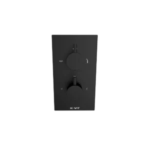 Kartell Nero round matt black thermostatic diverter shower valve with concealed thermostatic shower valve with diverter, matt black finish, brass construction and concealed wall mounted installation.