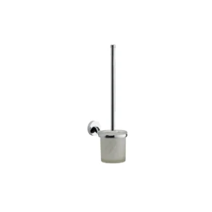 Kartell Plan chrome toilet brush & frosted glass wall holder with toilet brush, frosted glass holder and chrome wall bracket, toilet brush and holder, polished chrome finish and wall mounted installation.
