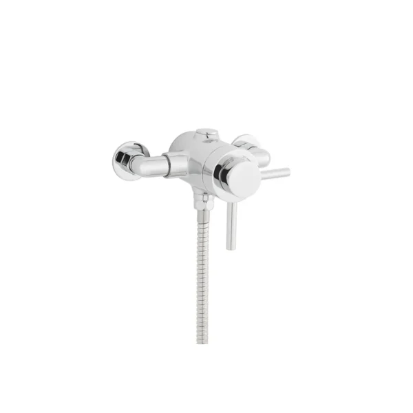 Kartell Plan exposed single outlet thermostatic shower valve with round lever handle, gloss chrome finish, brass construction and exposed wall mounted installation.