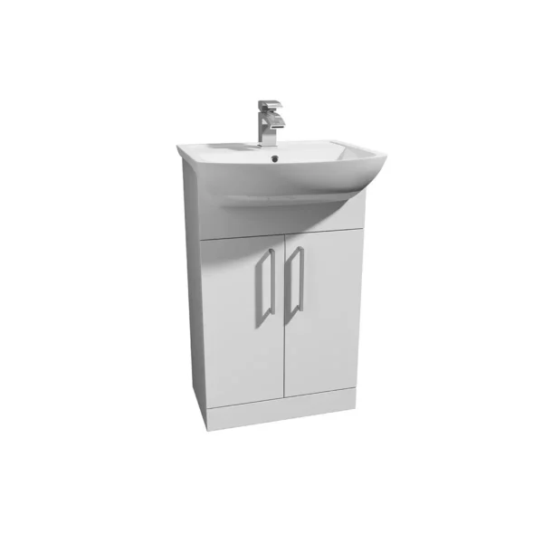 Kartell Pure 550mm one tap hole semi recessed basin with white finish, vitreous china construction and curved shape.
