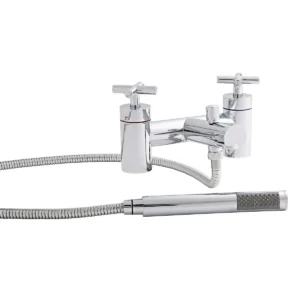 Kartell Times chrome modern & classic crosshead bath shower tap with bath shower mixer tap, two crosshead handles, chrome finish and brass construction.