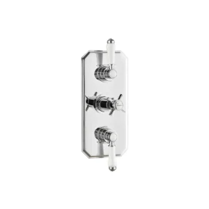 Kartell triple concealed thermostatic shower valve traditional handle with chrome finish, brass construction and rectangular shape.