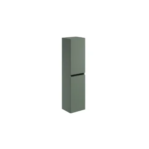 Scudo Aubrey 300mm sage green tall wall bathroom storage unit with sage green finish, MFC construction and wall mounted installation.
