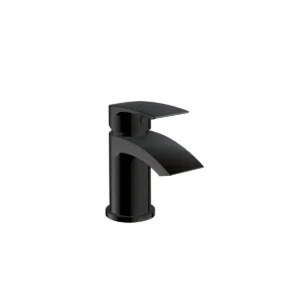 Scudo Belini matt black mini mono curved basin mixer tap & waste with lever handle, matt black finish and brass construction.