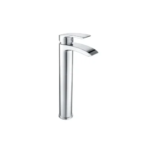 Scudo Belini polished chrome tall basin mixer tap with single lever handles, polished chrome finish, brass construction and deck mounted installation.