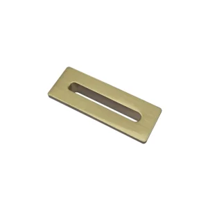 Scudo brushed brass rectangle basin overflow insert with brushed brass finish, stainless steel construction, faceplate width 55mm and faceplate height 20mm.