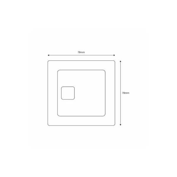 Dimension drawing for Scudo brushed brass square dual-flush toilet cistern button showing width 78mm and height 78mm.