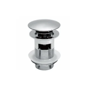 Scudo chrome mushroom dome slotted sprung basin waste with chrome finish, stainless steel construction, deck mounted installation and round shape.