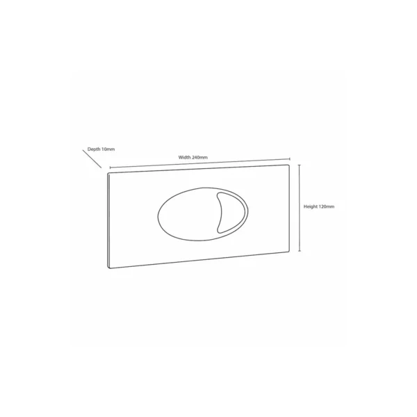 Dimension drawing for Scudo chrome oval buttons dual-flush cistern plate showing listed panel width 240mm, listed panel height 120mm, installation depth Approximately 70.1mm and mechanism body depth Approximately 63.4mm.