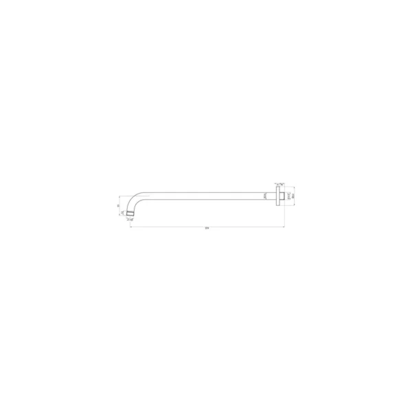Dimension drawing for Scudo chrome round 435mm extended wall shower arm showing wall plate width 53mm, length 435mm, arm diameter 20mm and inlet connection size 1/2 BSP.