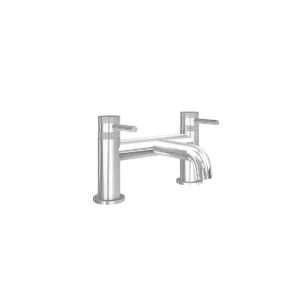 Scudo Core polished chrome round bath filler tap with two lever handles, polished chrome finish, brass construction and pillar mounted installation.