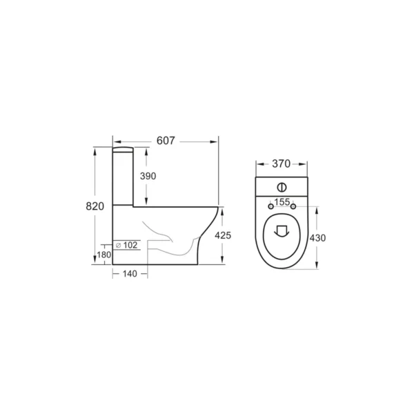 Dimension drawing for Scudo Deia white dual-flush toilet cistern with white finish, ceramic construction and top fix installation.