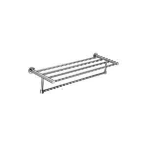 Scudo Delta polished chrome bath towel shelf with polished chrome finish, brass construction and wall mounted installation.