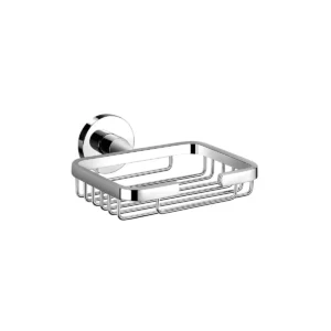 Scudo Delta polished chrome wall-hung wire soap basket with polished chrome finish, brass construction, rectangular with rounded corners shape and wall mounted installation.