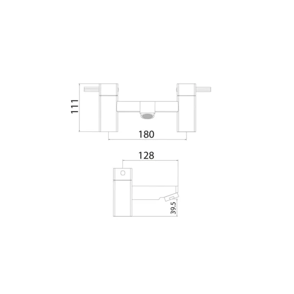Dimension drawing for Scudo Forme polished chrome square bath filler tap showing height 111mm and inlet connection size 3/4 BSP.