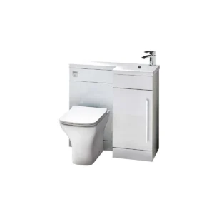 Scudo Lili 900mm l-shape right-hand vanity basin & worktop with gloss white finish, polymarble construction and l-shaped shape.