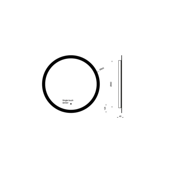 Dimension drawing for Scudo Lunar 800mm ambient LED circle demister IP44 mirror showing mirror size 800mm.
