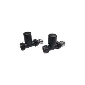 Scudo Matt Black Straight Manual Round Towel Rail Valves Pair