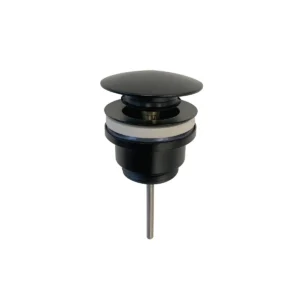 Scudo matt black universal bathroom basin waste with basin mounted installation, matt black finish, 304-grade stainless steel and brass construction and round shape.