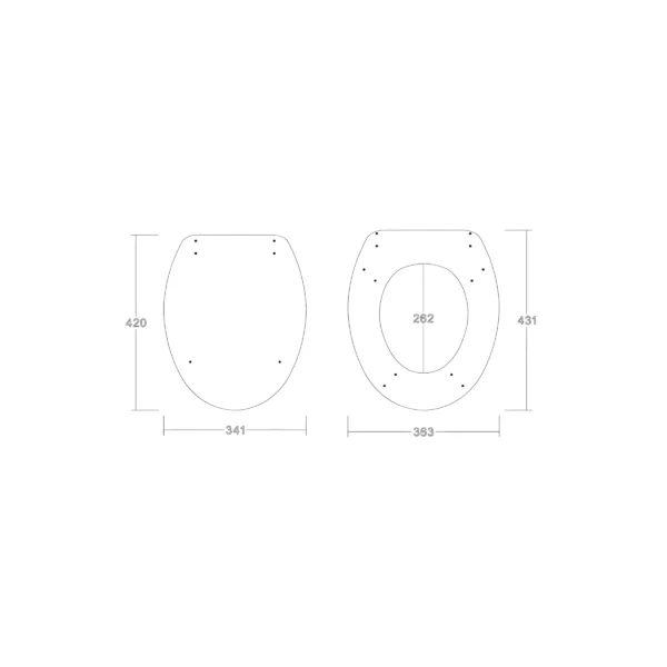 Dimension drawing for Scudo matt Indigo top-fix wooden soft-close seat showing width 363mm, height 40mm and length 431mm.