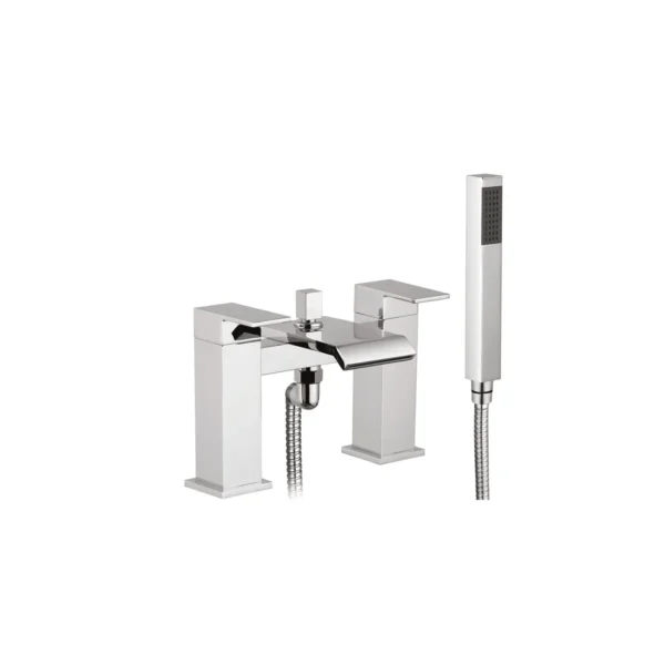 Alternate view of Scudo Miami polished chrome designer bath shower mixer kit with bath shower mixer tap, two lever handles, polished chrome finish and brass construction.