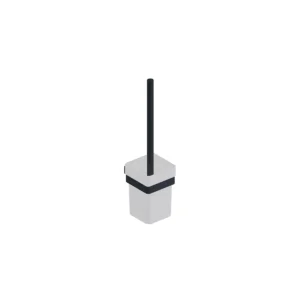 Scudo mono black & white square wall-mounted toilet brush set with brass and glass construction, black and white finish, width 92mm and height 370mm.