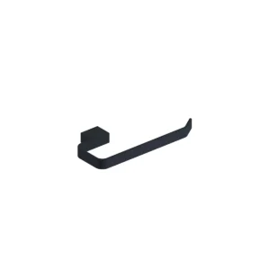 Scudo mono matt black open wall-mounted towel holder with matt black finish, rail height 20mm, square shape and projection 107mm.