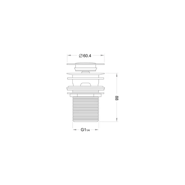 Dimension drawing for Scudo polished chrome round centre slotted sprung basin waste showing height 88mm and top diameter Ø60.4mm.