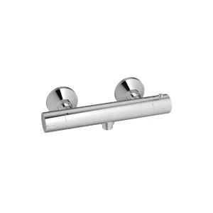 Scudo polished chrome round premium exposed shower bar valve with round handle, polished chrome finish, brass construction and wall mounted installation.