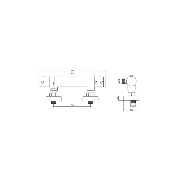 Dimension drawing for Scudo polished chrome round premium exposed shower bar valve showing width 263mm, outlet thread length 11mm, valve body diameter 40mm and wall-plate diameter 66mm.