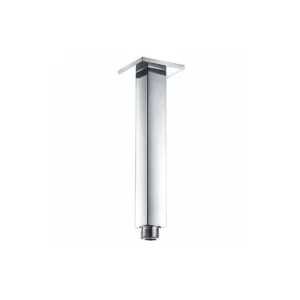 Scudo polished chrome square ceiling-mounted shower arm with polished chrome finish, stainless steel construction, ceiling plate width 55mm and ceiling plate depth 55mm.