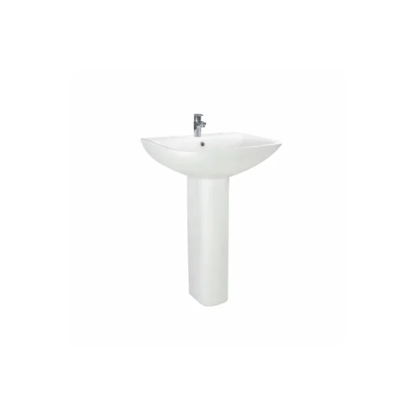 Alternate view of Scudo Porto white full pedestal with full basin pedestal, gloss white finish, vitreous china construction and floor mounted installation.