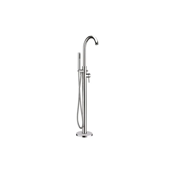 Alternate view of Scudo Premier chrome freestanding swan neck bath shower tap with bath shower mixer tap, single lever handles, chrome finish and brass construction.