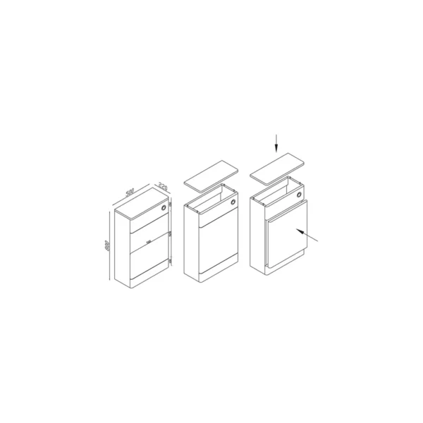 Dimension drawing for Scudo Rossini 500mm wolf grey back-to-wall WC unit showing width 500mm, height 800mm and projection 220mm.