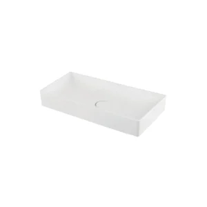 Scudo Stance 750mm slim height countertop square basin with gloss finish, polymarble construction and furniture mounted installation.