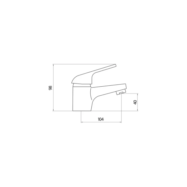 Dimension drawing for Scudo tidy chrome single handle mono basin tap & waste showing tap height 98mm and base-to-spout height 40mm.