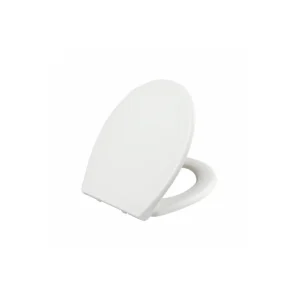 Scudo universal soft-close seat with universal toilet seat, white finish, ABS construction and curved shape.