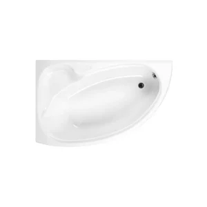 Carron dove 1550mm x 950mm right-hand offset corner bath with white finish, acrylic construction, width 955mm and internal width 630mm.