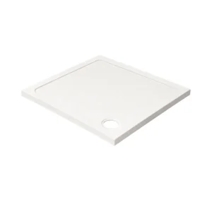 Kartell 1000mm square 45mm low profile stone resin shower tray with white finish and ABS-capped acrylic stone resin construction.