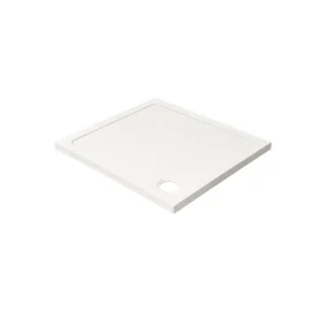 Kartell 760mm square 45mm low profile stone resin shower tray with white finish.