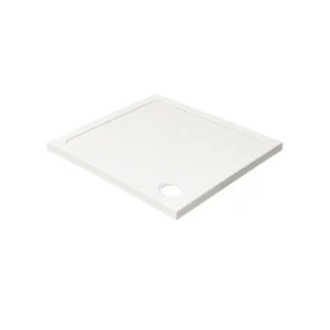 Kartell 800mm square 45mm low profile stone resin shower tray with white finish and ABS-capped acrylic stone resin construction.