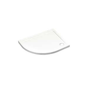 Kartell 900 x 760mm LH offset quadrant 45mm shower tray with low-profile shower tray, white finish and ABS-capped acrylic stone resin construction.