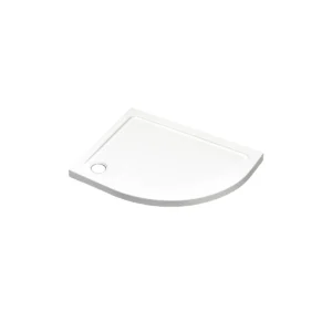 Kartell 900 x 760mm RH offset quadrant 45mm shower tray with low-profile shower tray, white finish and ABS-capped acrylic stone resin construction.