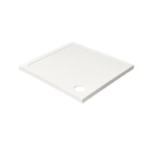 Kartell 900mm square 45mm low profile stone resin shower tray with white finish and ABS-capped acrylic stone resin construction.