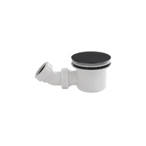 Kartell 90mm matt black fast flow shower waste with matt black finish and brass construction.
