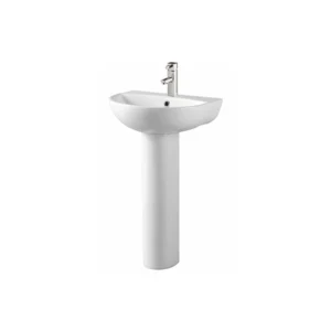 Kartell Kameo 500mm one tap hole curved basin with full pedestal, white finish and vitreous china construction.