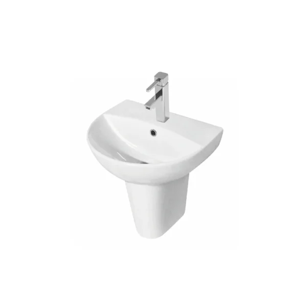 Alternate view of Kartell Kameo 500mm one tap hole curved basin with semi pedestal, white finish and vitreous china construction.