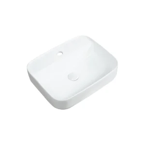 Top view of Kartell karlo 500 x 400mm counter top soft edges ceramic basin with countertop basin, countertop installation, white finish and vitreous china construction.